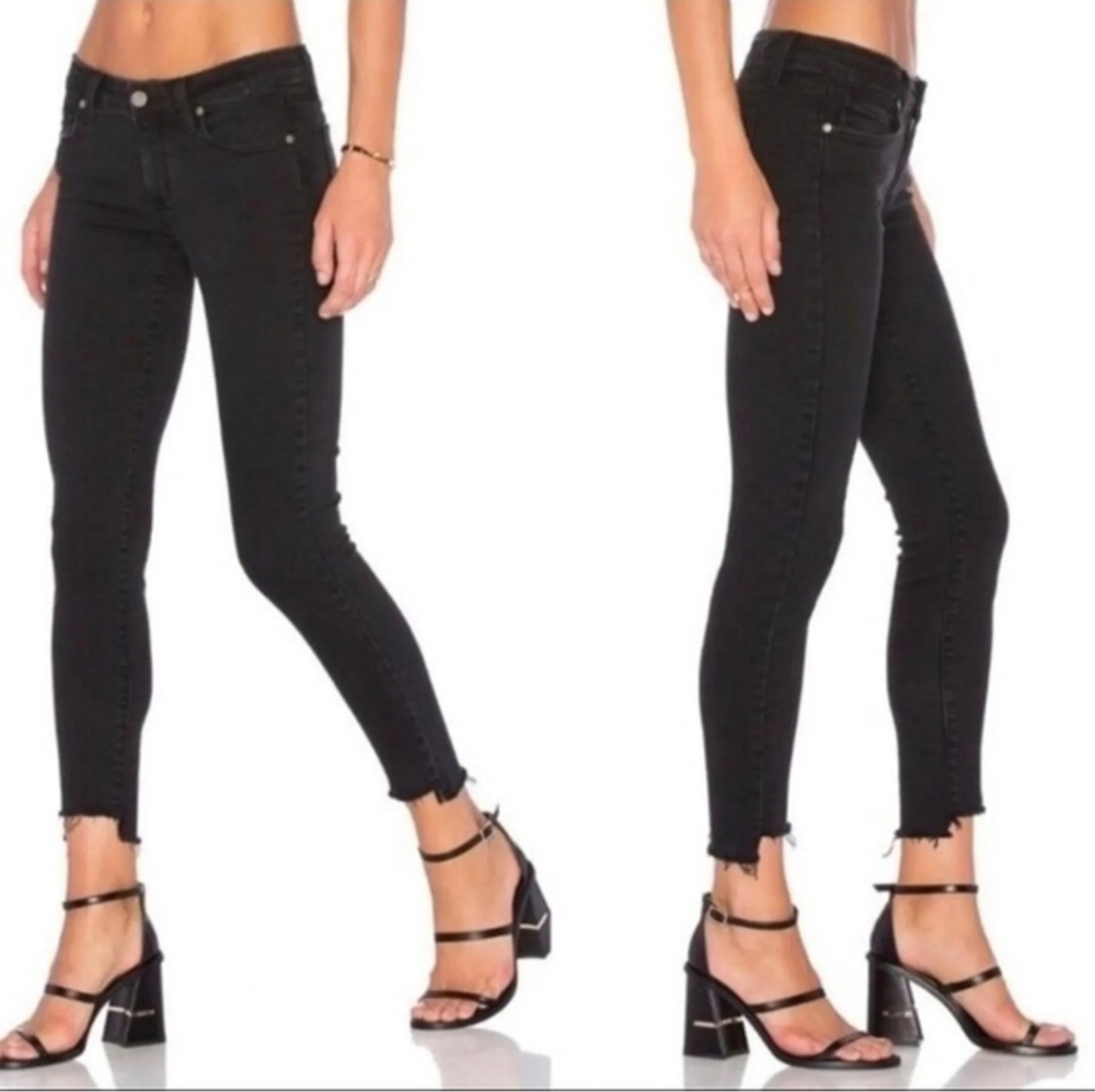 PAIGE BLACK VERDUGO CROP DISTRESSED RAW HEM ANKLE STRETCH DENIM JEANS